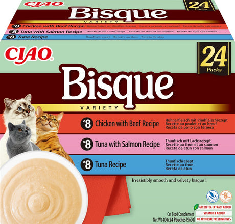Inaba ciao bisque kattenvoer natvoer 3 smaken maaltijdzakjes 24x40g