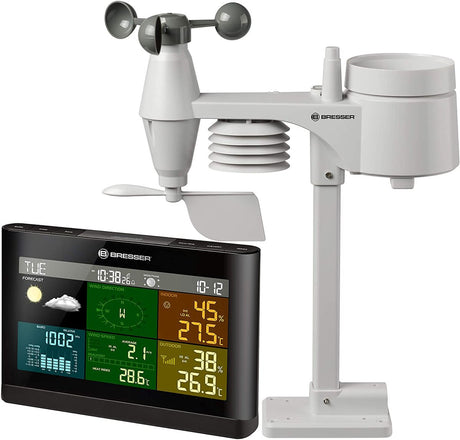 Bresser Wetterstation – mit 5-in-1 Multifunktions-Außensensor – Regen- und Windmesser – Schwarz