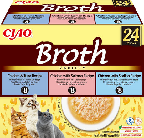 Inaba ciao broth kattenvoer natvoer kip zeevruchten maaltijdzakjes 24x40g