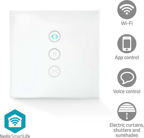 Nedis Smartlife Wandschalter – Vorhang-Rollladen-Sonnenschutz – Wandmontage – 300 W – Android iOS – Glas – Weiß