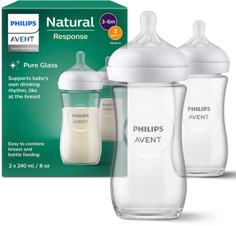 Philips Avent Natural Response Glas-Babyflaschen 240 ml – Durchfluss 3 – 2 Flaschen – SCY933 02