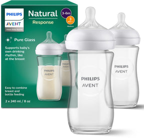 Philips Avent Natural Response Glas-Babyflaschen 240 ml – Durchfluss 3 – 2 Flaschen – SCY933 02