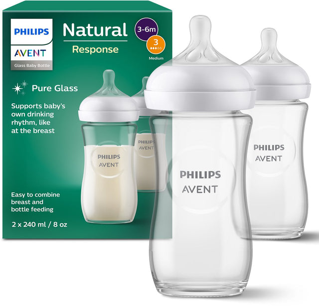 Philips Avent Natural Response Glas-Babyflaschen 240 ml – Durchfluss 3 – 2 Flaschen – SCY933 02