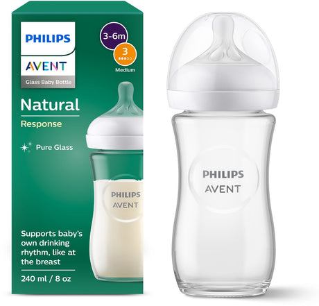 Philips Avent Natural Response Babyflasche aus Glas – 240 ml – Durchfluss 3 – BPS frei – 1 Flasche – SCY933 01