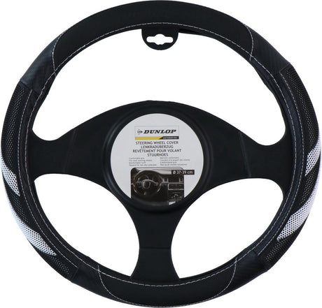Dunlop stuurhoes auto 38cm - geschikt voor stuurwielen 37-39cm - comfortabele grip - anti-slip - auto decoratie - kunstleer - zwart wit