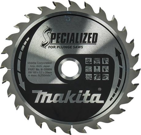 Makita Zubehör Makita Tauchsägeblatt für Holz | spezialisiert | ø 165 mm Achsloch 20 mm 28 Zähne – B-33009