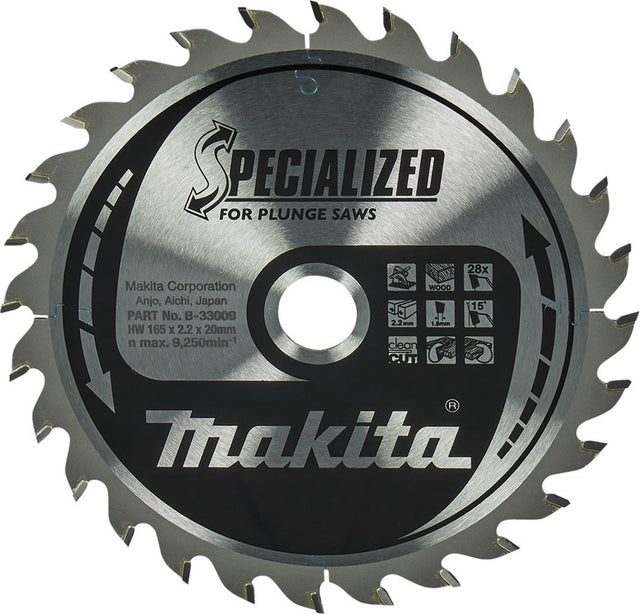 Makita Zubehör Makita Tauchsägeblatt für Holz | spezialisiert | ø 165 mm Achsloch 20 mm 28 Zähne – B-33009
