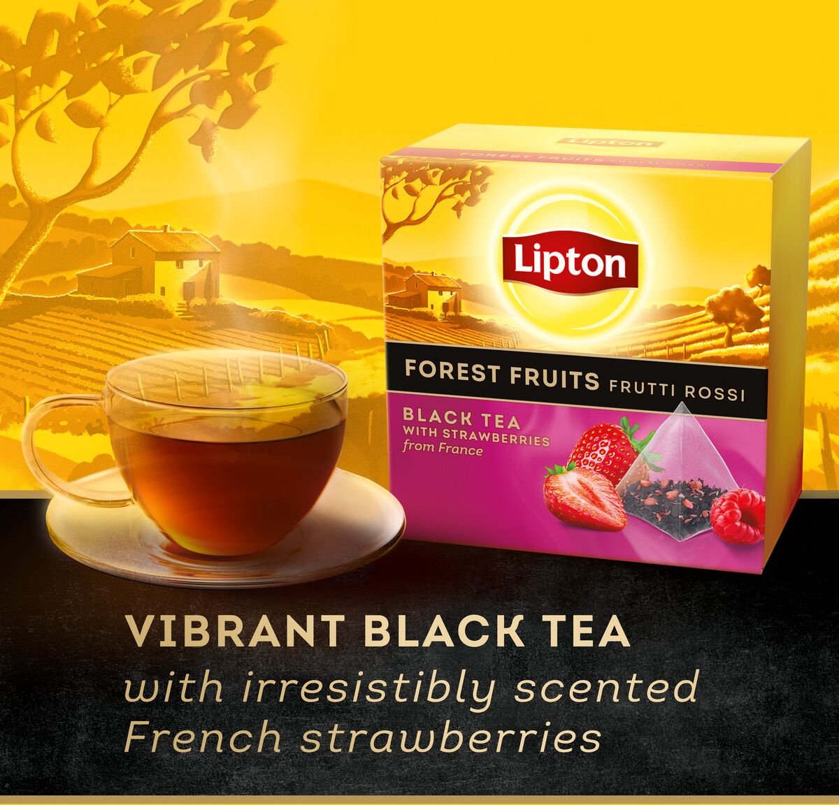 Lipton Waldfrüchtetee – 80 Pyramidenteebeutel – Schwarzer Tee Waldfrüchte – 4 x 20 Beutel – Vorteilspack