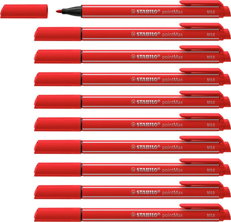 Stabilo pointmax - hardtip fineliner 0,8 mm - nylon punt - karmijn rood - doos 10 stuks