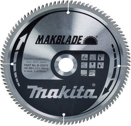 Makita Kappsägeblatt für Holz | makblade | ø 260mm Achsloch 30mm 100t - b-32873