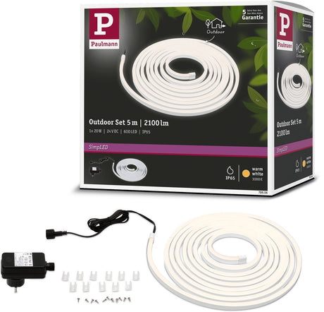 Paulmann Simpled Outdoor LED-Streifen 5 Meter warmweiß - Plug-Play-Set - 20W - 24V - Weiß - Kunststoff