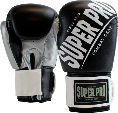 Super pro combat gear (kick)bokshandschoenen rebel zwart grijs wit 14oz