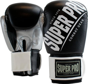 Super pro combat gear (kick)bokshandschoenen rebel zwart grijs wit 16oz