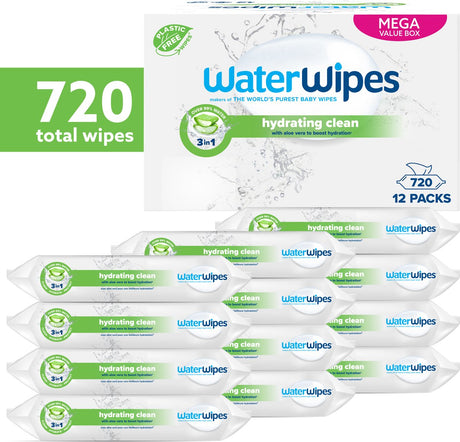 Waterwipes sensitive hydrating babydoekjes - 99% water - aloe vera - 12 x 60 - 720 billendoekjes