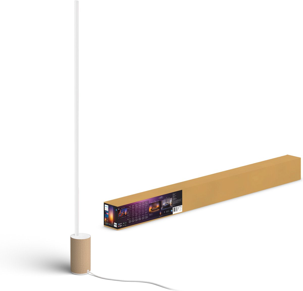 Philips hue gradient signe vloerlamp - wit en gekleurd licht - houtkleurig