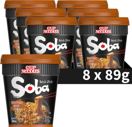 Nissin Soba-Cup-Nudeln – Sukiyaki-Rindfleisch-Wok-Nudeln – Instant-Nudeln – 8 Stück