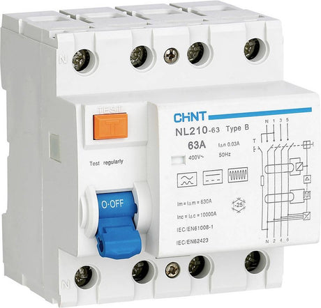 Chint 782010 aardlekschakelaar aardlekschakelaar voor ac dc b 10 ka 3-polig 63 a 0.3 a