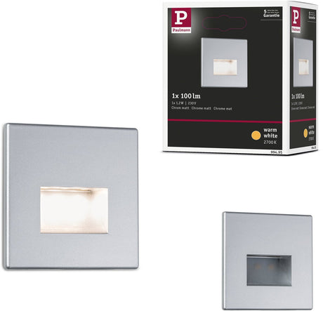 Paulmann edge led wandinbouwlamp – chroom mat – 2700k warmwit – 1,2w – 50 lm – 230v – wand- trapverlichting