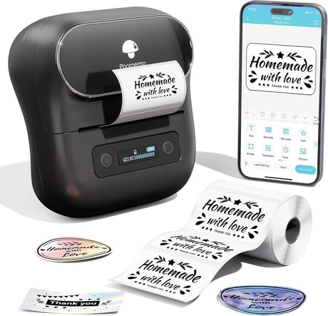 Phomemo m220 - portable label printer - draadloze thermische labelprinter - met app - labels inbegrepen - bluetooth - zwart