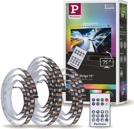 Paulmann Entertained USB-LED-Streifen-TV-Beleuchtung 75 Zoll – RGB+ – 5 W – 5 V – Schwarz
