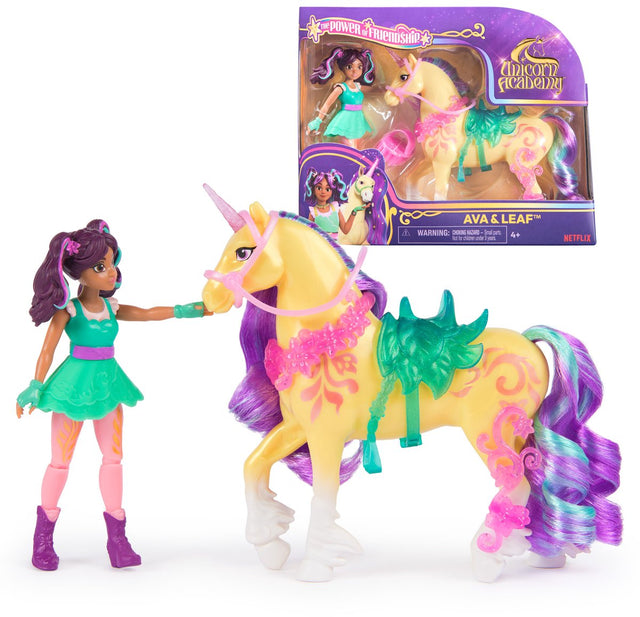 Einhorn-Akademie – Pop Sophia Einhorn Wildstar – mit 2 Reitzubehör und Bürste – Spielfiguren-Set