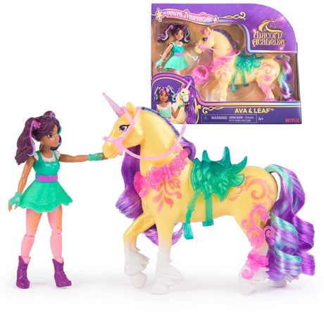 Einhorn-Akademie – Pop Sophia Einhorn Wildstar – mit 2 Reitzubehör und Bürste – Spielfiguren-Set