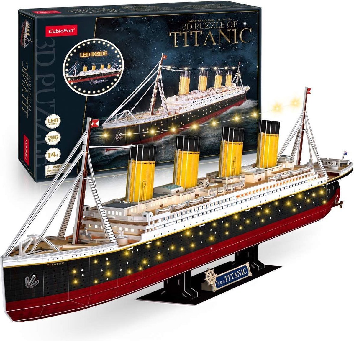 Kubisches lustiges 3D-Puzzle Titanic mit LED-Beleuchtung – 266 Teile.