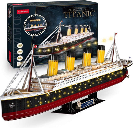 Kubisches lustiges 3D-Puzzle Titanic mit LED-Beleuchtung – 266 Teile.