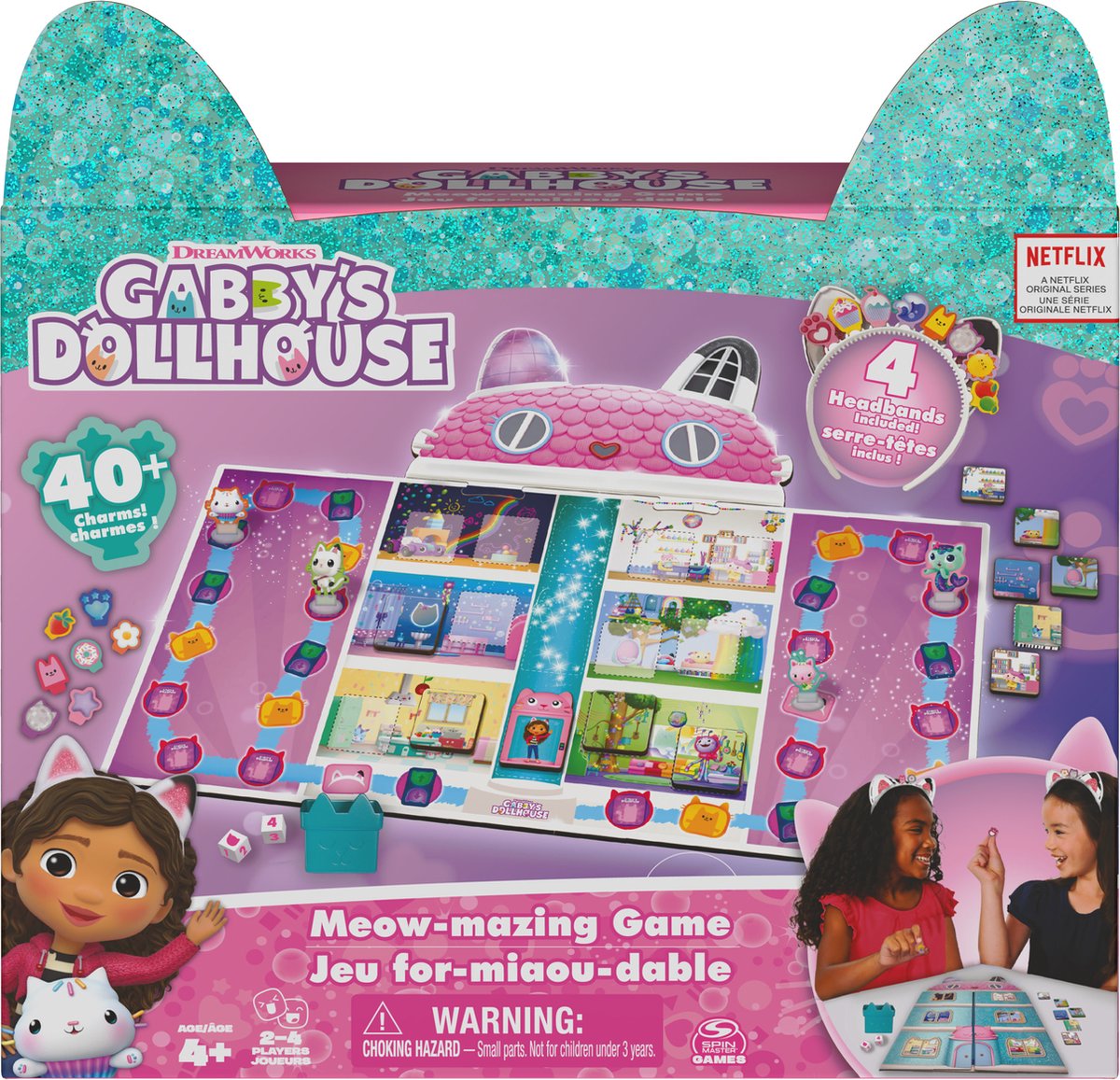 Spin Master Games Gabbys Puppenhaus-Brettspiel – mit 4 Katzenohren-Stirnbändern