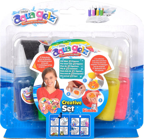Simba Aqua Gelz Kreativset, 7 Flaschen Farbgel à 30 ml, 4 Formen, 4x Wasserzusatz, ab 8 Jahren - Hobbypaket