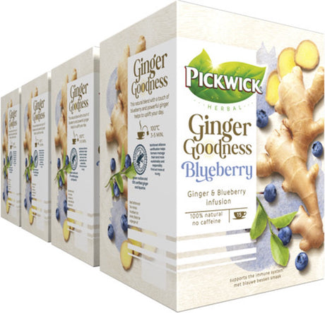 Pickwick Kräutertee Ingwer-Güte Blaubeere – 4 x 15 Teebeutel