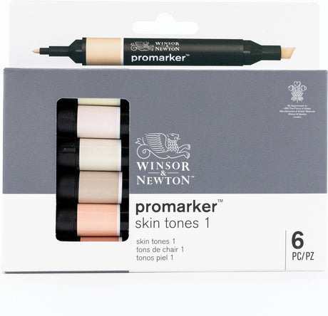 Winsor Newton 0290114 ProMarker™ 6 Hauttöne Set 1 | Professionelle Layoutmarker, Alkoholmarker