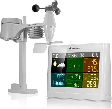 Bresser Wetterstation 5-in-1 – mit multifunktionalem Außensensor – mit Regen- und Windmesser – Weiß