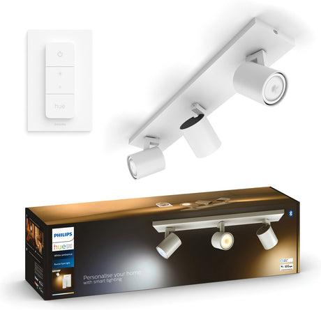 Philips hue runner opbouwspot - warm tot koelwit licht - 3-spots - wit - 1 dimmer switch