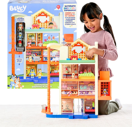 Moose Toys Bluey – Bluey Einkaufszentrum-Spielset – 15 Zubehörteile – mit Licht und Sound – 60 cm hoch