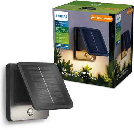 Philips tavenlor solar wandlamp - buitenlamp - warmwit licht: 2700k - bewegingssensor - zonne-energie - weerbestendig: ip44 - zwart - 3.6w - vierkant