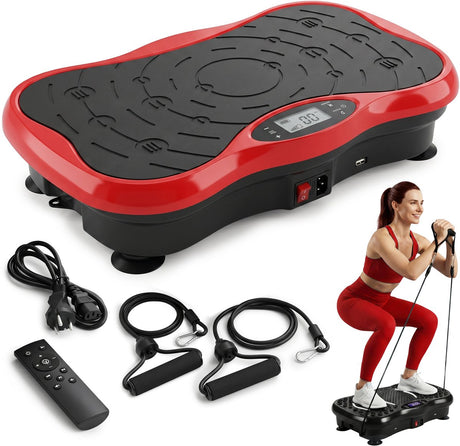 Extralink trilplaat fitness 200w vibratieplatform met bluetooth weerstandsbanden 99 programma’s lcd display afstandsbediening rood
