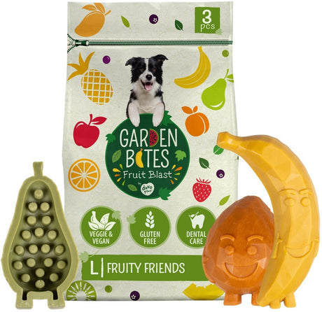 Garden Bites duvoplus – fruchtige Freunde Hundesnacks – Hundeleckerlis – vegetarisch, glutenfrei – groß, 3 Stück