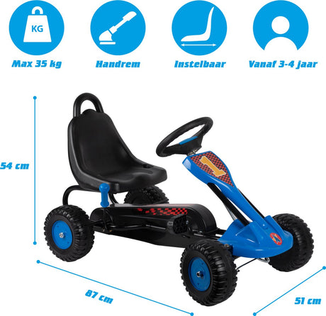 Eddy toys skelter - go kart met handrem voor max. 35 kg - speelgoed buiten - speelgoed 3 jaar - blauw