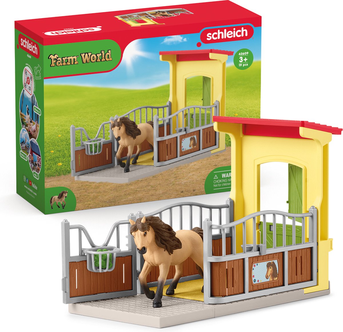 Schleich Bauernhofwelt - Ponystall mit Islandhengst - Bauernhofspielzeug - 42609