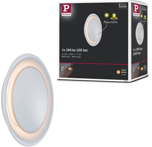 Paulmann led-wandinbouwlamp neordic rond 123 mm 2w 30lm 230v 2700k wit mat