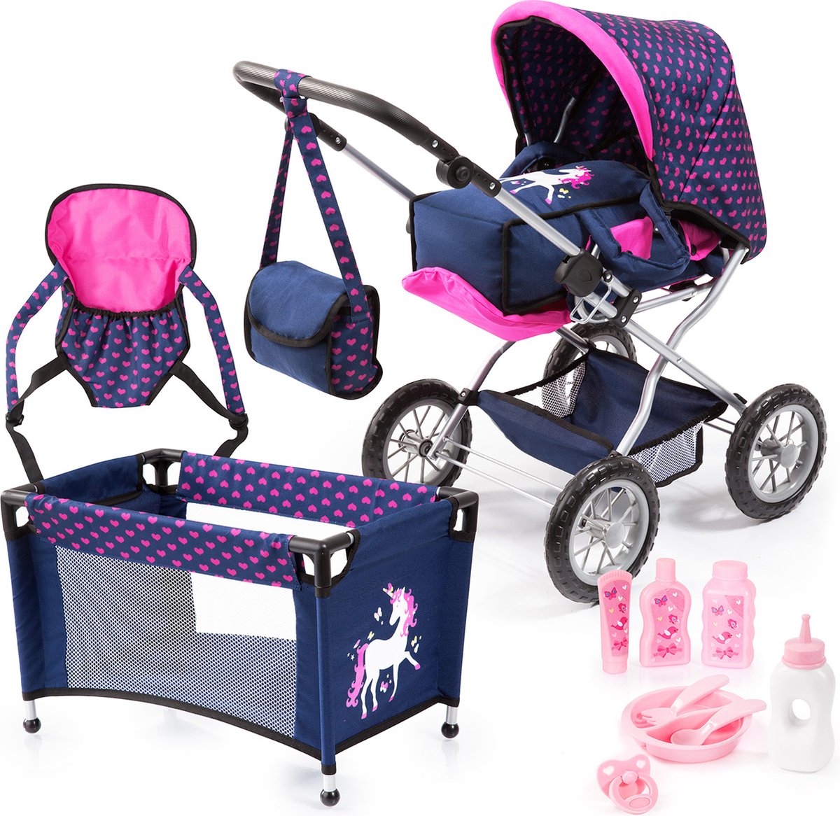 Bayer Design - Kombi-Puppenwagen Grande Mega Set - Blau mit Einhorn