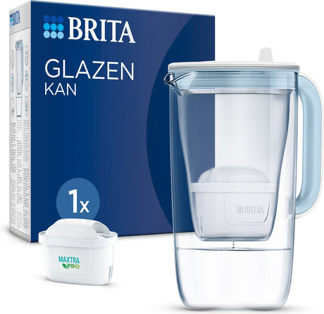 Brita - langlebiger Wasserfilterkrug aus Glas - 2,5l - blau - inkl. 1 Maxtra Pro Pure Performance Filterkartusche