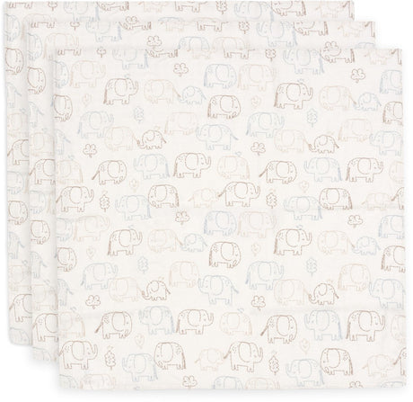 Jollein hydrofiele doek small - 70x70cm - elephant tales - 3 stuks