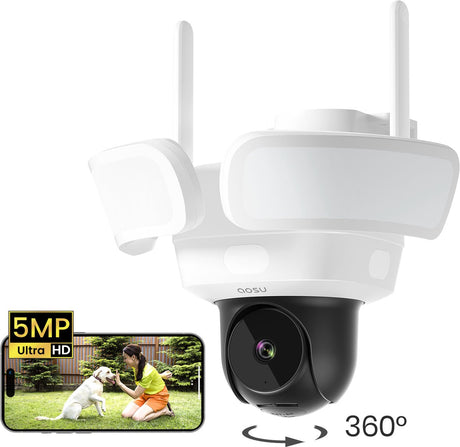 Aosu Floodlight Cam Pro – 5-Megapixel-Überwachungskamera – 360°-Ansicht – KI-Tracking – Vollfarb-Nachtsicht