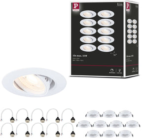 Paulmann inbouwlamp set van 10 zwenkbaar rond 90 mm 30° gu10 max. 10x10w 230v dimbaar wit