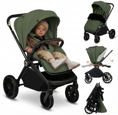 Lionelo Mika Plus Kinderwagen – All-Terrain-Räder – Leichtgewicht – verstellbarer Sitz – XXL-Verdeck mit UPF 50+ – kompakt faltbar – inklusive Zubehör