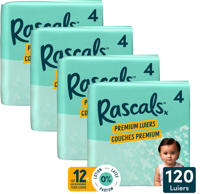 Rascals premium luiers maat 4 10-15 kg 120 stuks