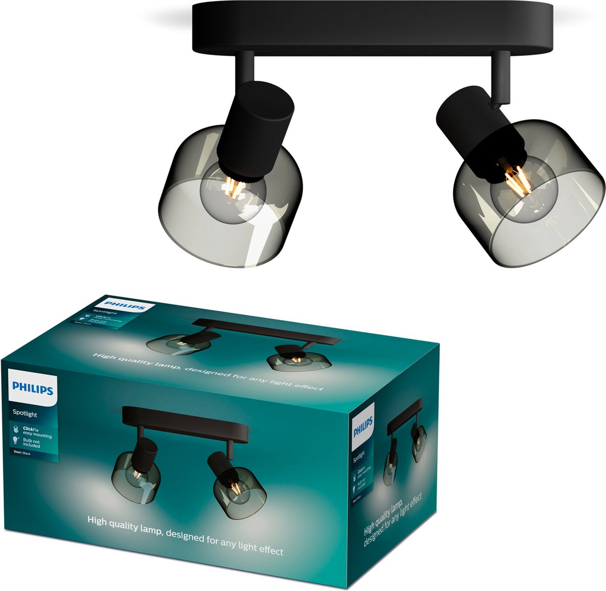 Philips led philips sleet spot - plafondspot met twee lichtpunten - met gerookt glas - kleine fitting e14