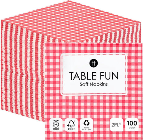 Talking tables table fun papieren servetten 100 stuks – rood geruit – 2-laags 33 cm – wegwerp servetten voor feest, verjaardag, bruiloft, catering bbq – recyclebaar – gemaakt in eu